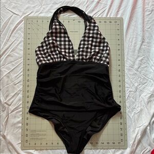 Black and White Checkered Halter Swimsuit